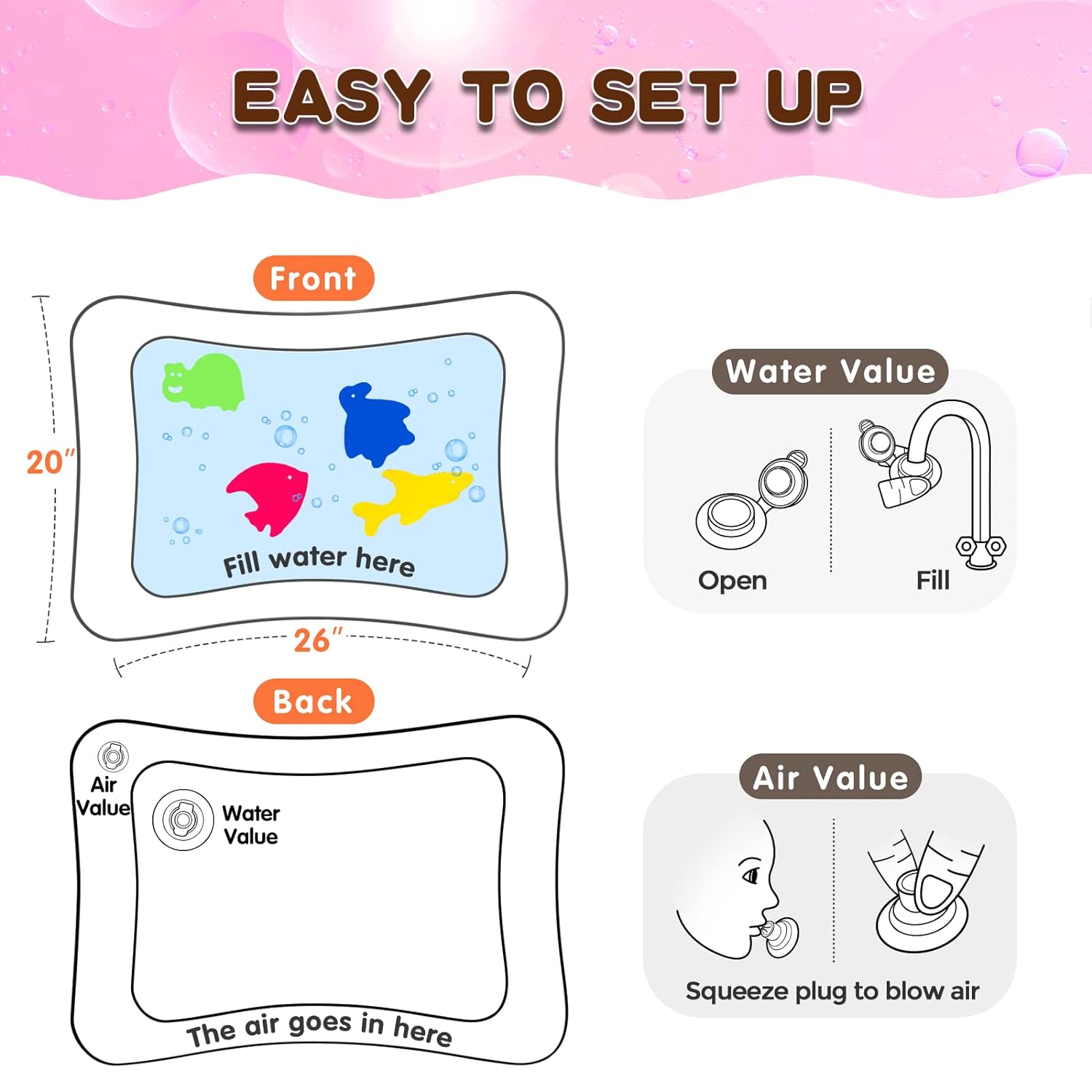 Hitituto Inflatable Tummy Time Mat Premium Baby Water Play Mat Fun Activity Center for Baby's Stimulation Growth and Sensory Development Ideal Infants Toddlers Baby Girls Toy for 3 6 9 12 24 Months - Image 6
